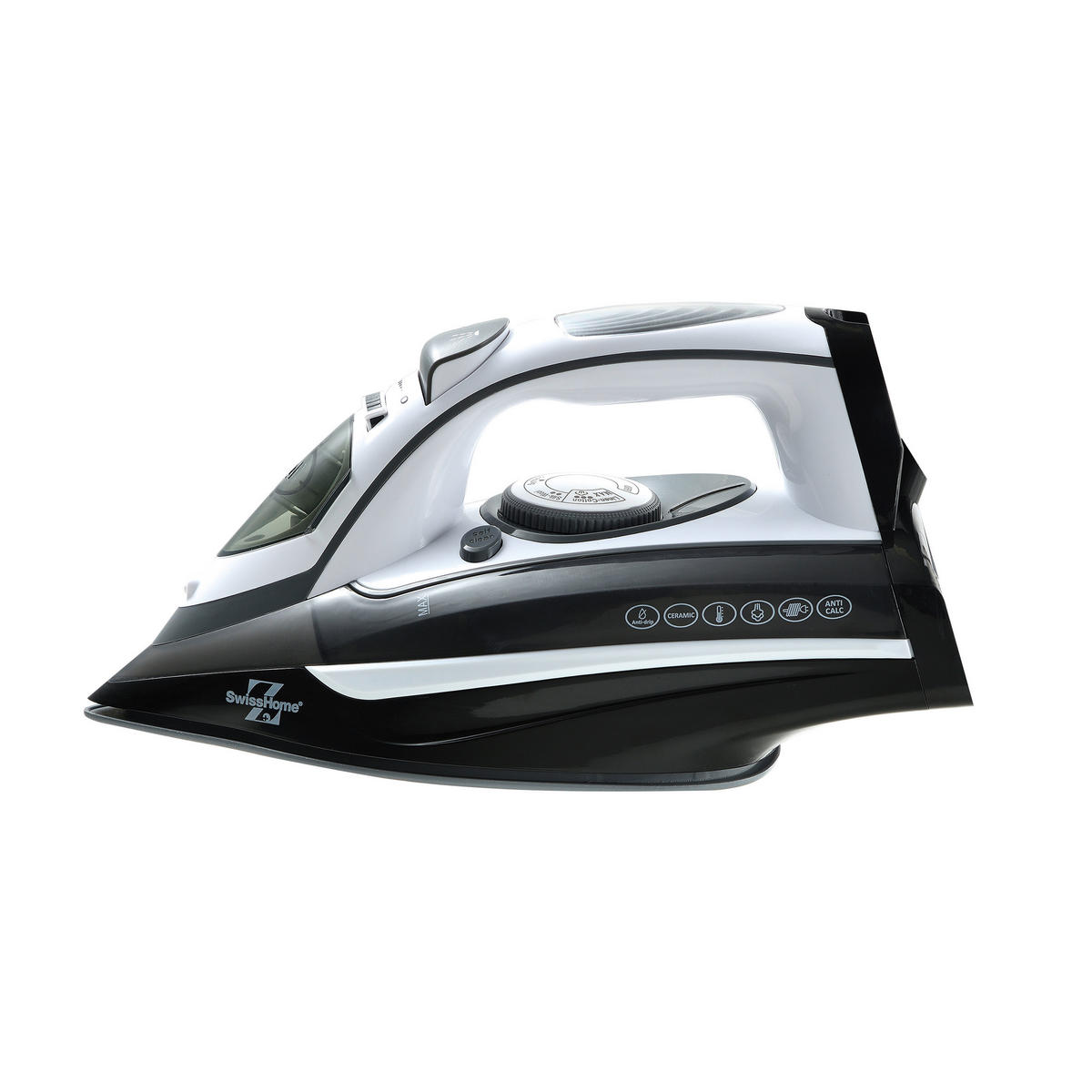 SWISS HOME Dampfbügeleisen SH-6896 schwarz weiß Keramik Kunststoff B/H/L: ca. 13x15,6x30,5 cm STEAM - weiß/schwarz (30,50/13,00/15,60cm) - SWISS HOME