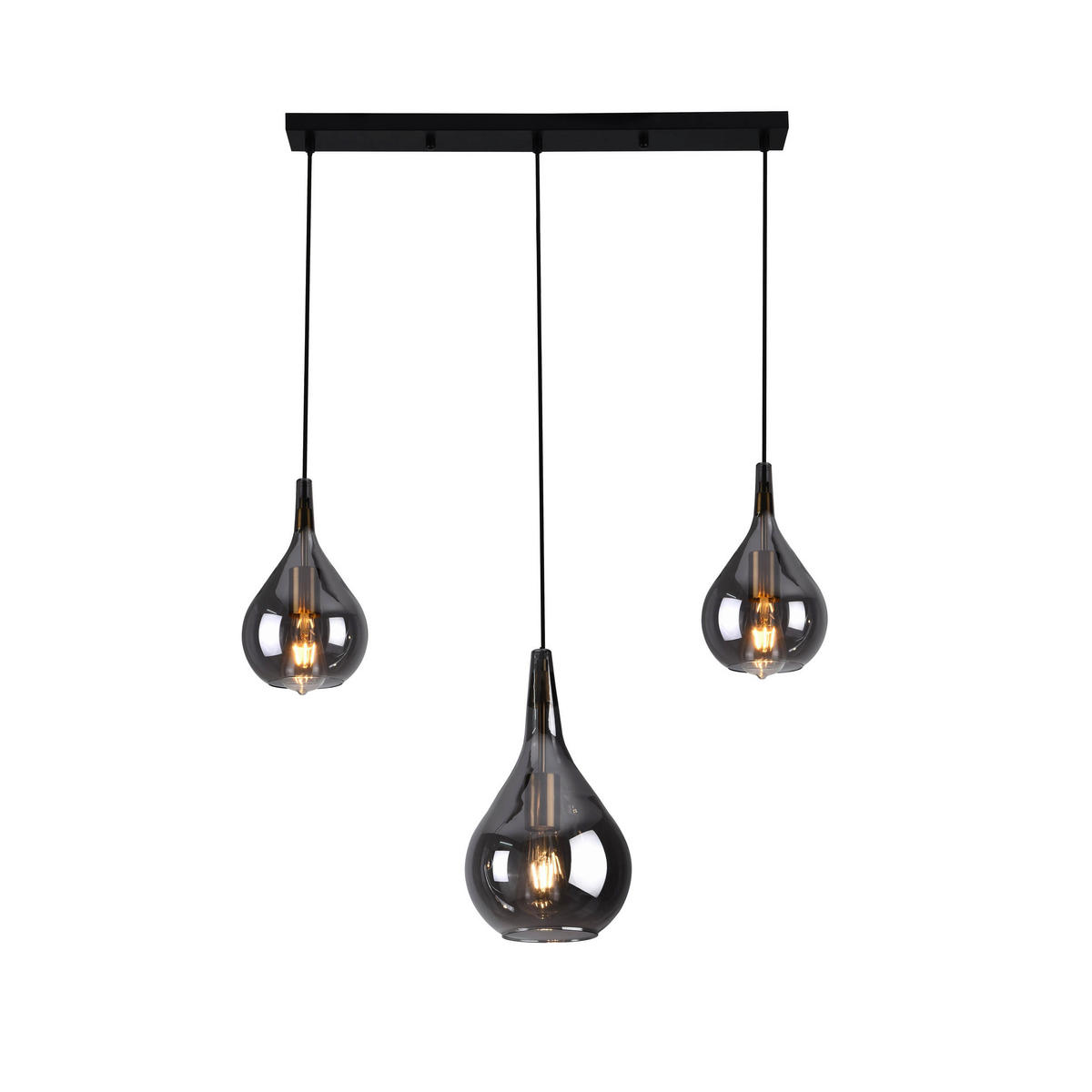Näve Leuchten Pendelleuchte schwarz Metall Glas B/H/T: ca. 88x150x25 cm E27 3 Brennstellen GOTA - schwarz (88,00/150,00/25,00cm) - Näve Leuchten