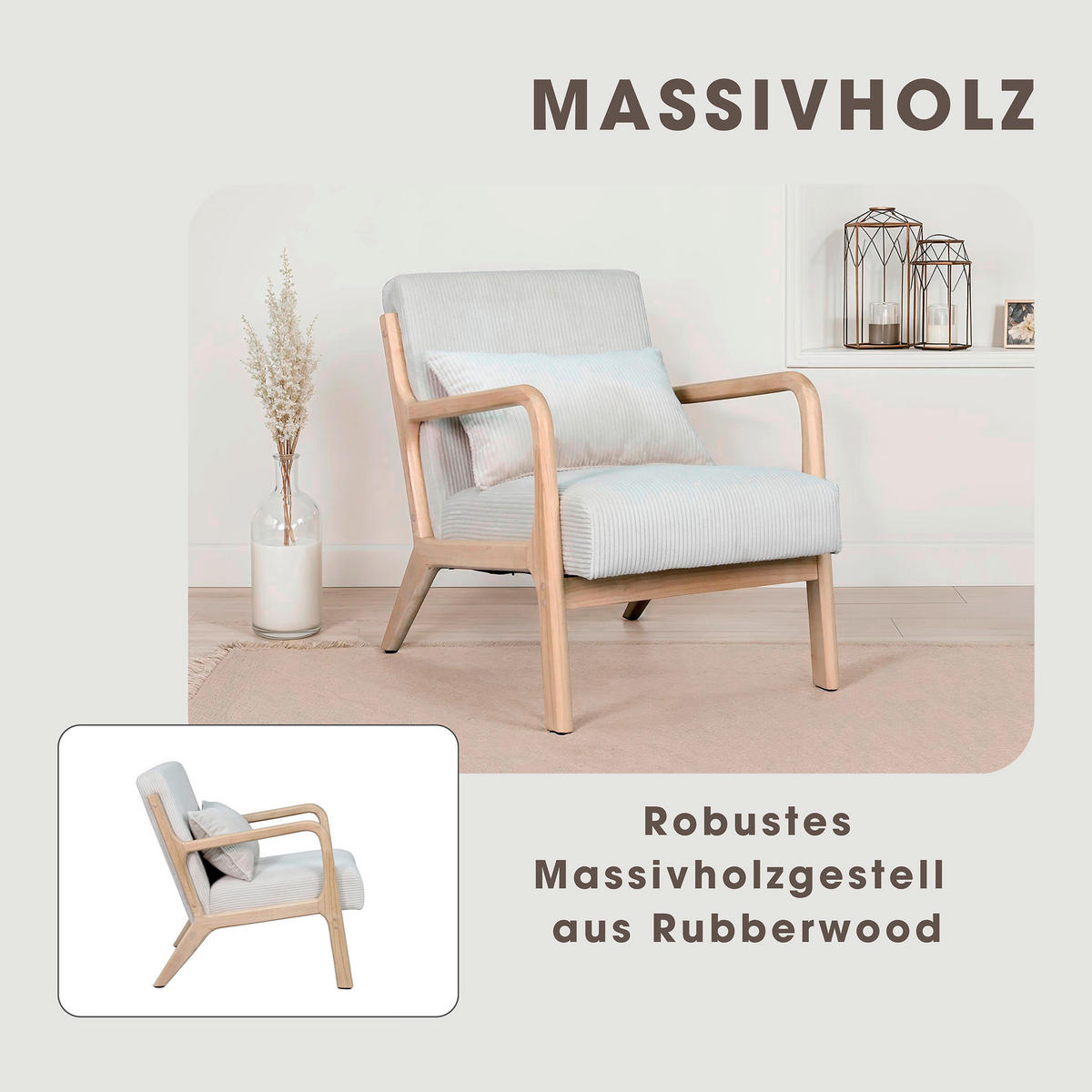 Sessel NOHR natur weiß B/H/T: ca. 65,2x80,6x76 cm NOHR - weiß/natur (65,20/80,60/76,00cm) - byLIVING
