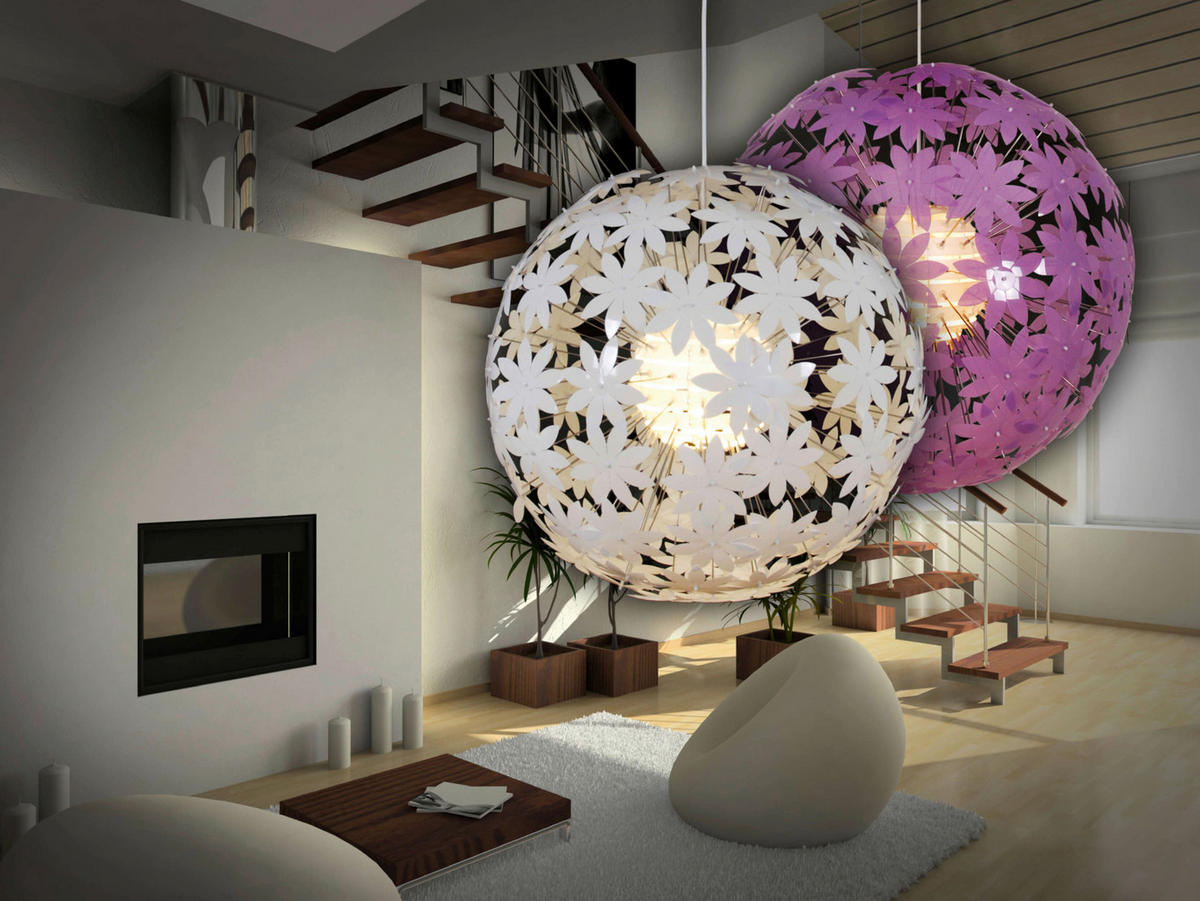 Näve Leuchten Pendelleuchte 7024423 weiß Metall Kunststoff B/H/T: ca. 55x130x55 cm E27 1 Brennstellen Flowery Meadow - weiß (55,00/130,00/55,00cm) - Näve Leuchten