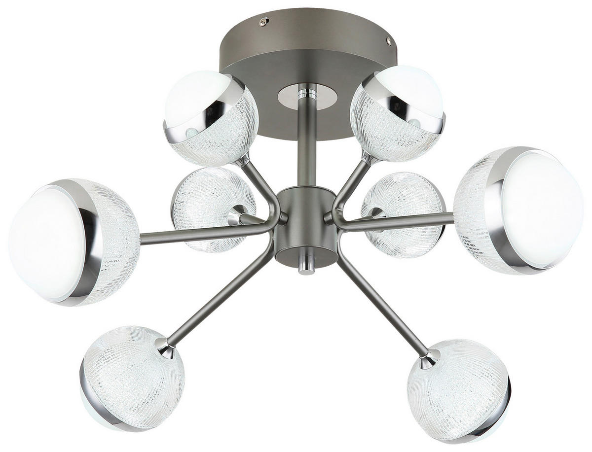 GLOBO LED-Deckenleuchte titanfarbig Chrom transparent Aluminium Acryl Metall H/D: ca. 29x61 cm UNTSY - titanfarbig/Chrom (61,00/29,00cm) - GLOBO