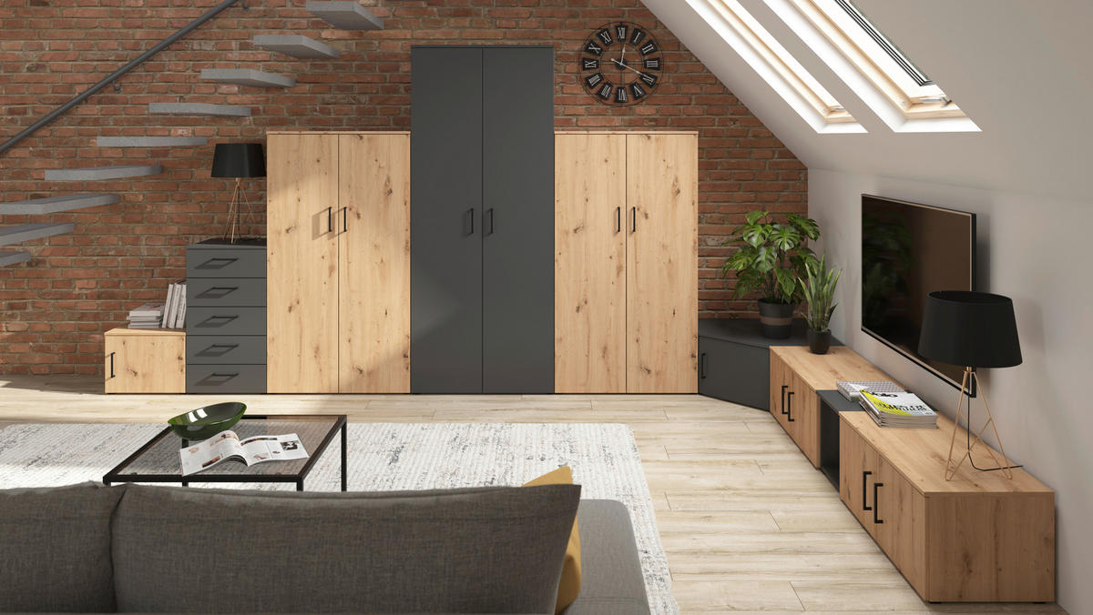Regal Multi-Stauraum Typ 19 Eiche Artisan Nachbildung B/H/T: ca. 45x195x40 cm Multi-Stauraum Typ 19 - Eiche (45,00/195,00/40,00cm)