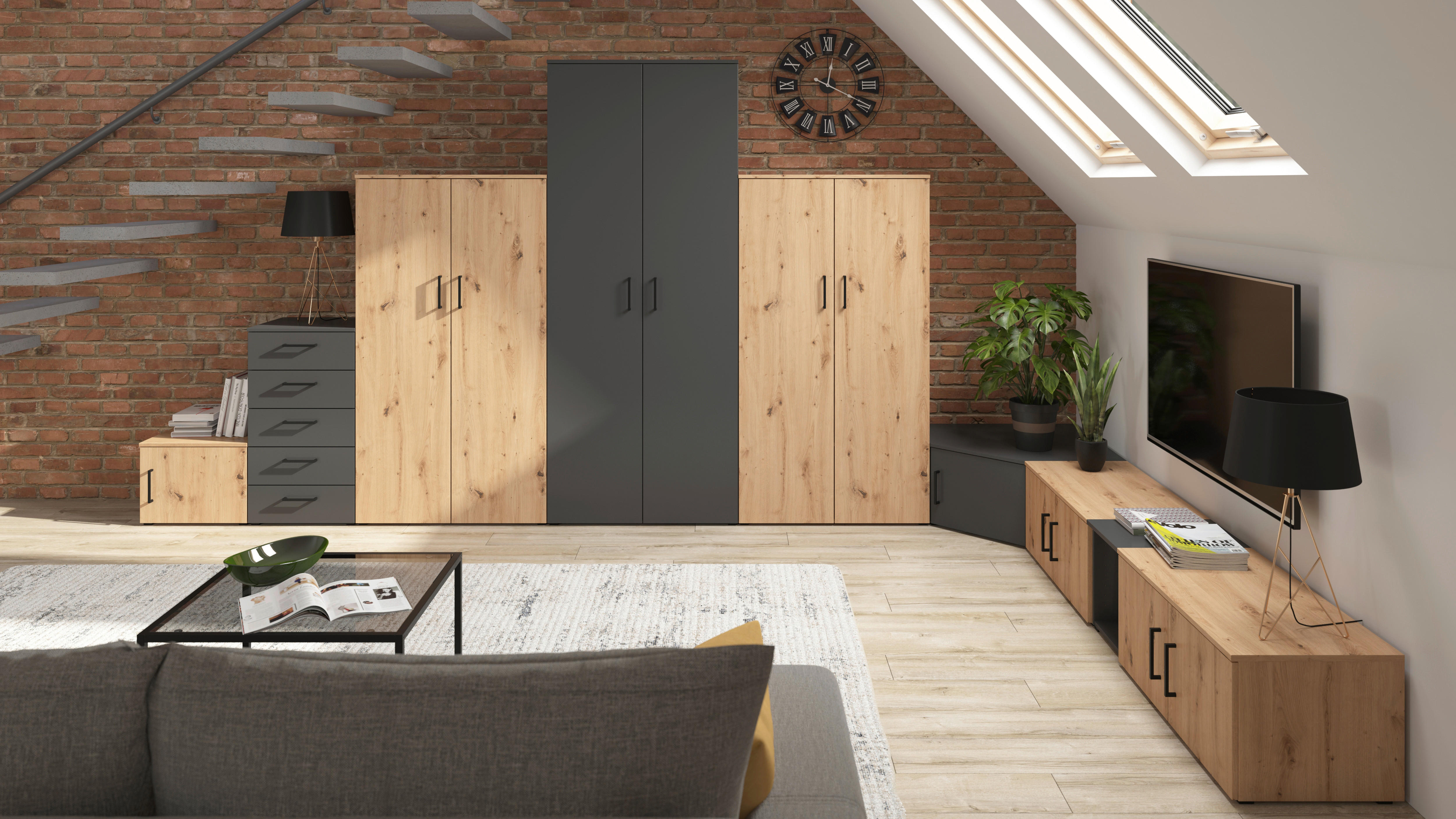 Thumbnail - Regal Multi-Stauraum Typ 19 Eiche Artisan Nachbildung B/H/T: ca. 45x195x40 cm