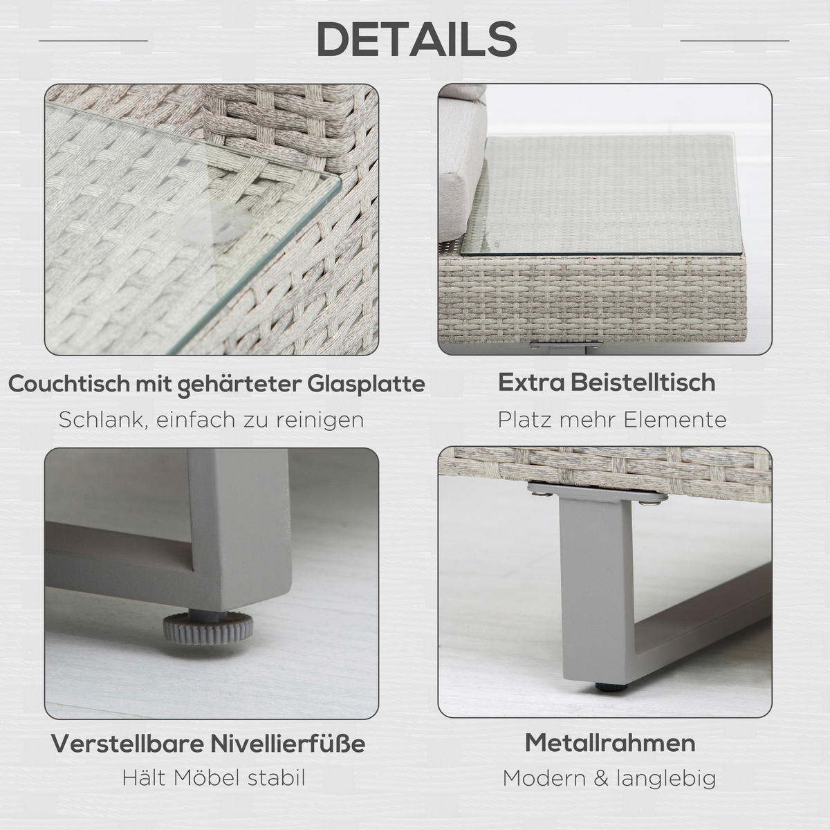 Outsunny Sitzgruppe grau Edelstahl B/H/L: ca. 69x196x59 cm Gartenmöbel-Set - grau (59,00/69,00/196,00cm) - Outsunny