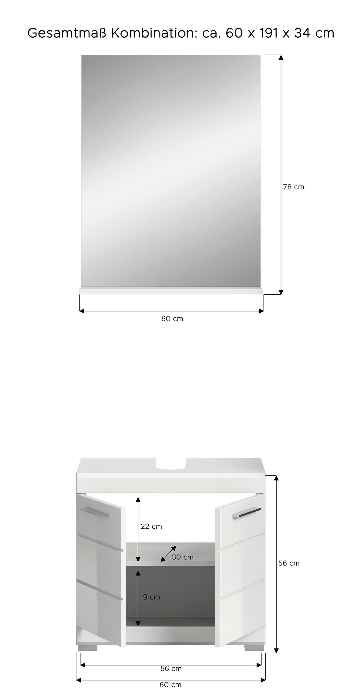 Badezimmer-Set Scout weiß weiß Hochglanz B/H/T: ca. 60x191x34 cm Scout - weiß (60,00/191,00/34,00cm) - xonox.home