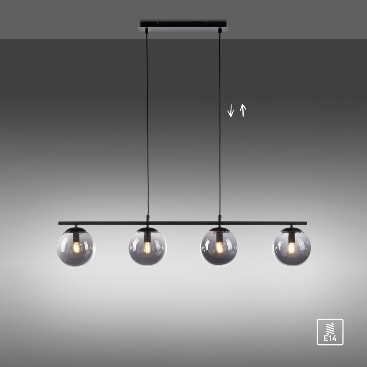 Just Light Pendelleuchte BIG WIDOW 14604-18 schwarz Metall Rauchglas B/H: ca. 100x150 cm E14 4 Brennstellen BIG WIDOW - schwarz (100,00/150,00cm) - Just Light