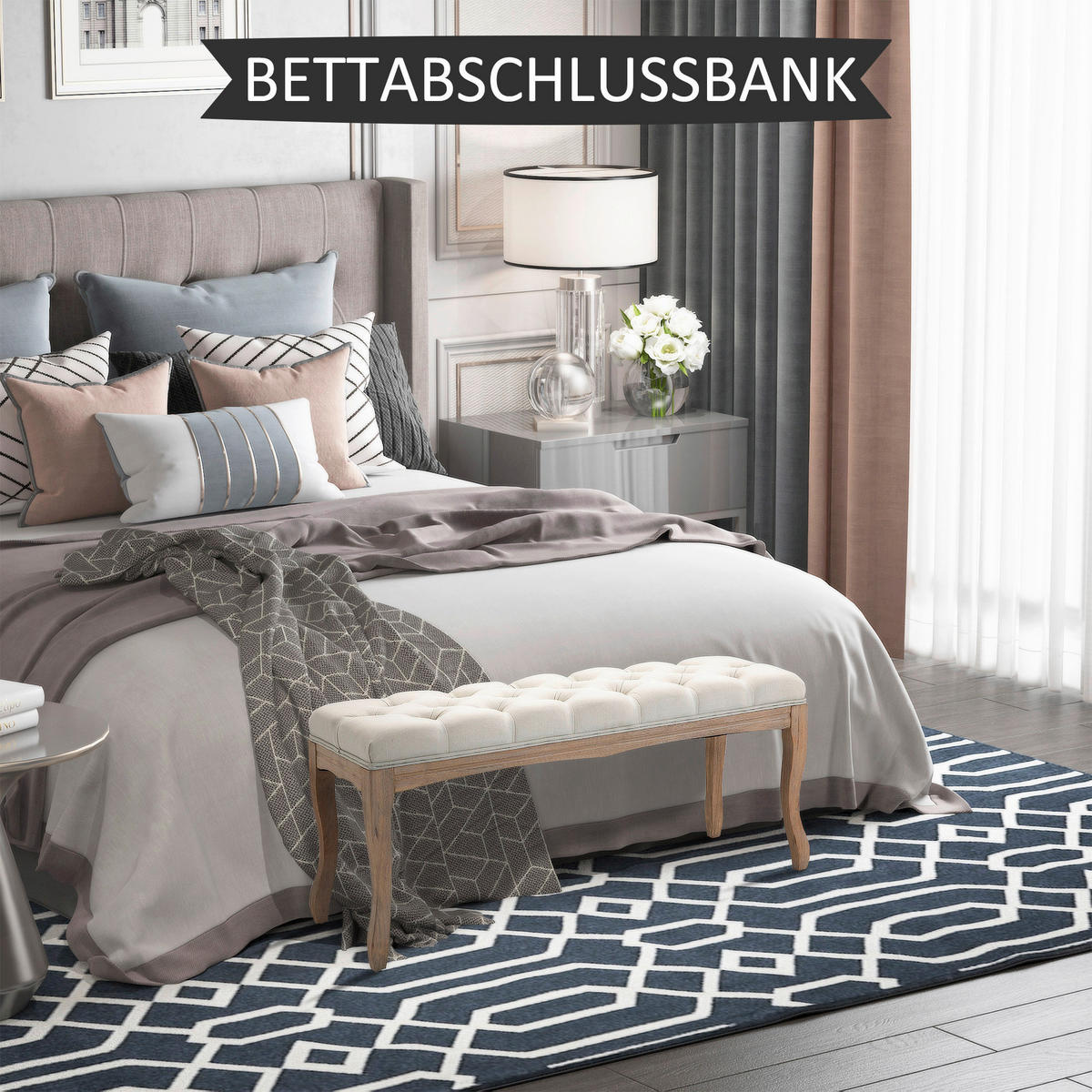 Polsterbank 837-178BG beige B/H/T: ca. 110x48x40 cm 837-178BG - beige/Eiche (110,00/48,00/40,00cm) - HOMCOM