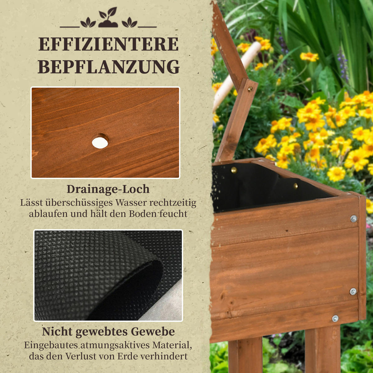 Outsunny Hochbeet braun B/H/L: ca. 29x130x79 cm Hochbeet - braun (79,00/29,00/130,00cm) - Outsunny