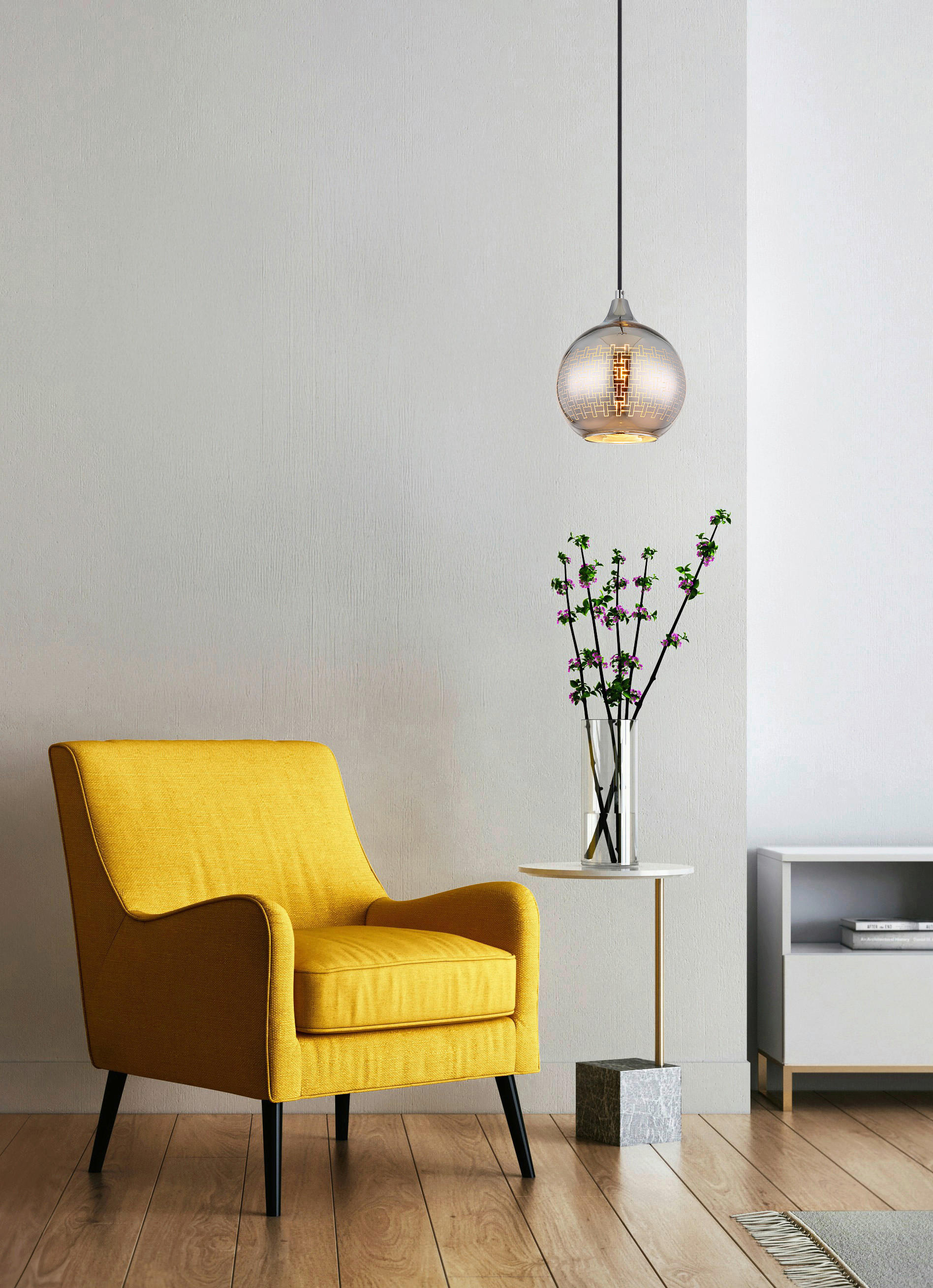 GLOBO Pendelleuchte LOURDES 16053 weiß Chrom Metall H/D: ca. 131x25 cm E27 1 Brennstellen LOURDES - weiß/Chrom (25,00/131,00cm) - GLOBO