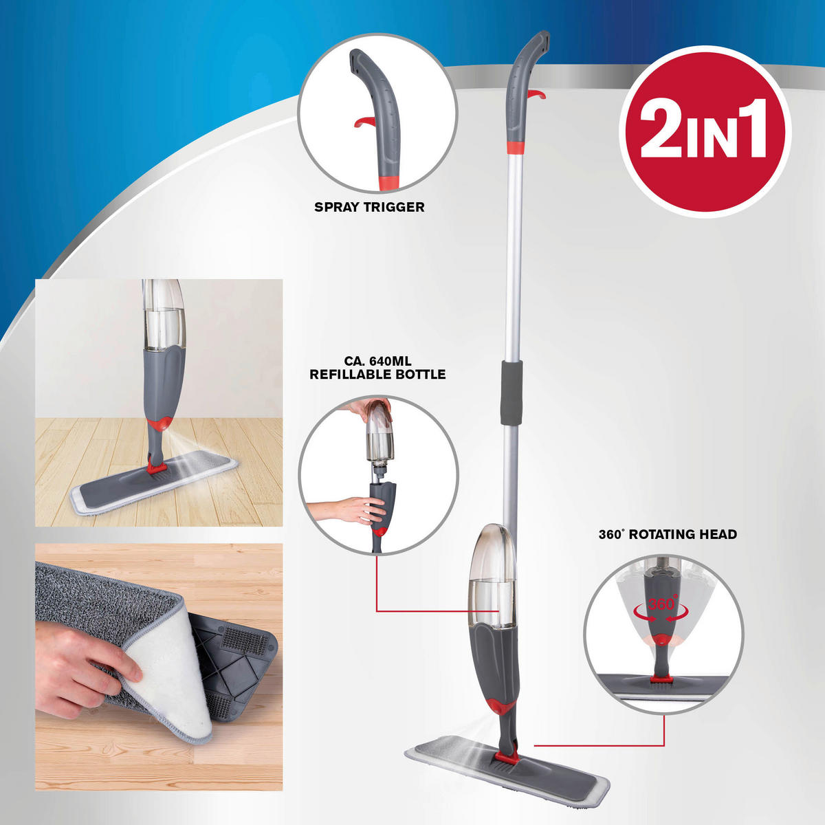 Dirt Devil Bodenwischer grau H: ca. 126 cm Sprühwischer_360°_Dirt_Devil - grau (126,00cm) - Dirt Devil