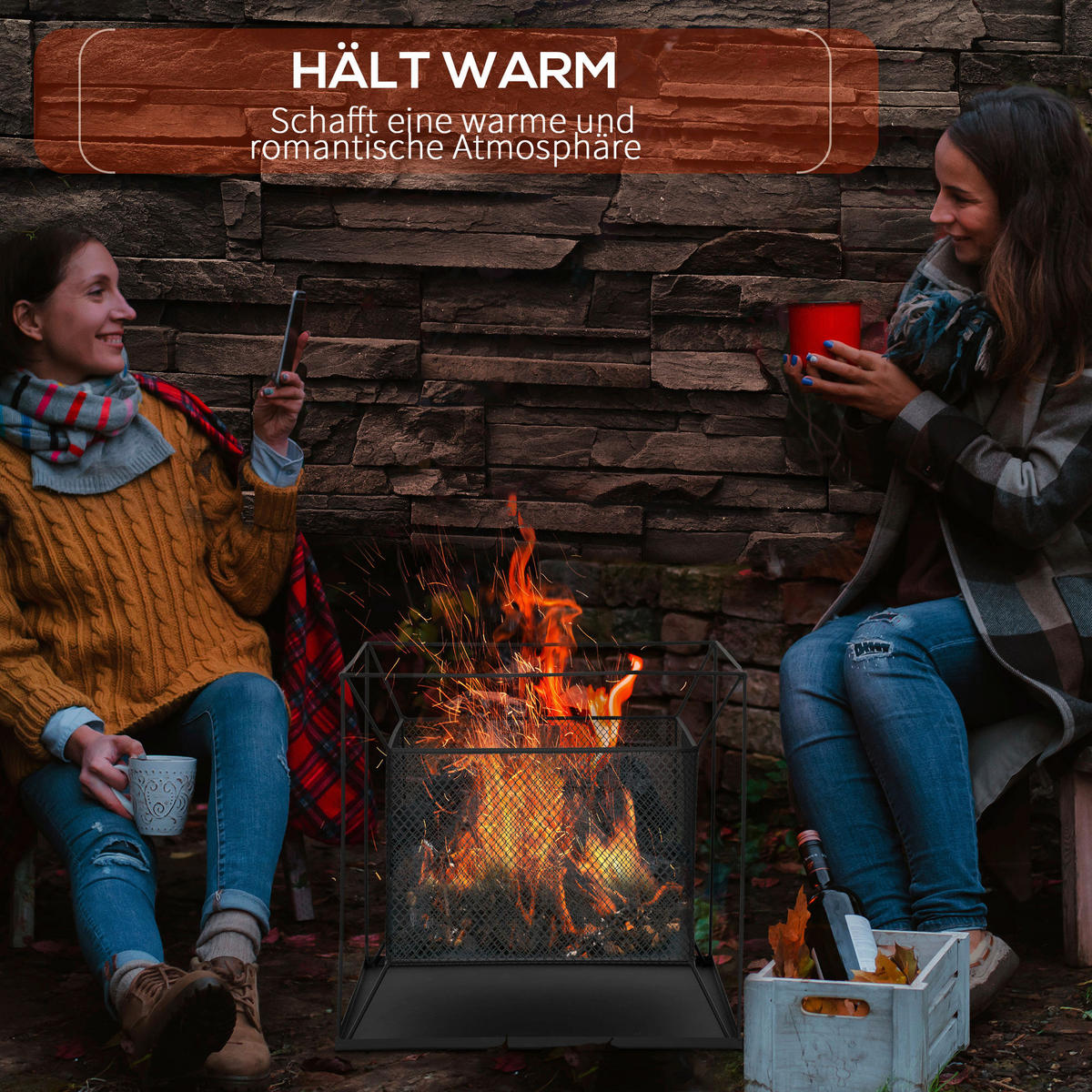 Outsunny Feuerschale schwarz Metall B/H/L: ca. 45x43x45 cm Feuerschale - schwarz (45,00/45,00/43,00cm) - Outsunny