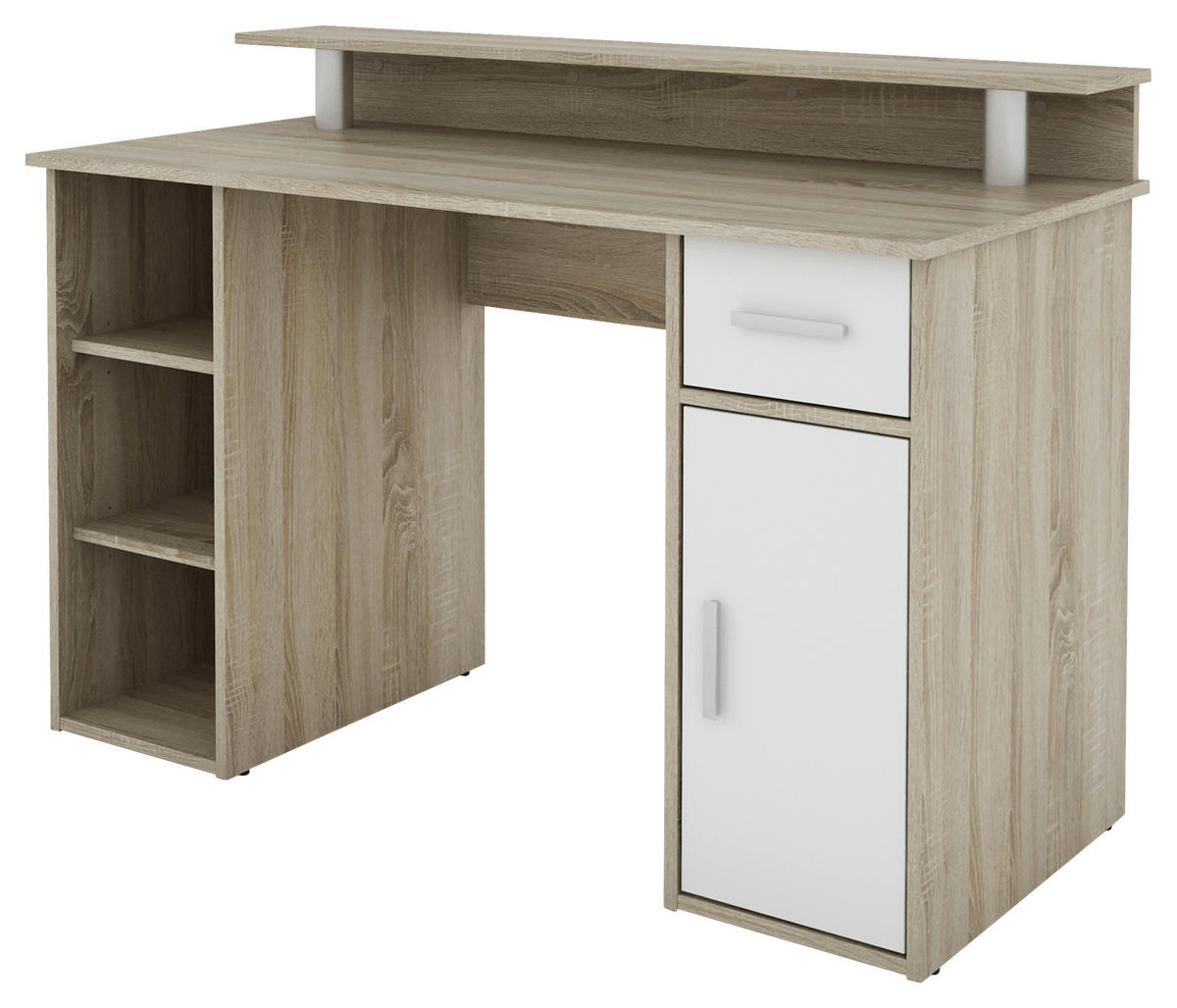 Schreibtisch DIEGO Eiche Sonoma Nachbildung weiß silber B/H/T: ca. 120x88x55 cm DIEGO - Eiche/weiß (120,00/88,00/55,00cm) - byLIVING