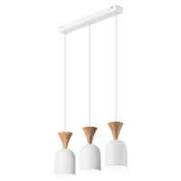 Lamkur Hängeleuchte weiß Eiche Stahl Holz B/H/L: ca. 15,5x92x45 cm E27 3 Brennstellen Nolan - Eiche/weiß (45,00/15,50/92,00cm) - Lamkur