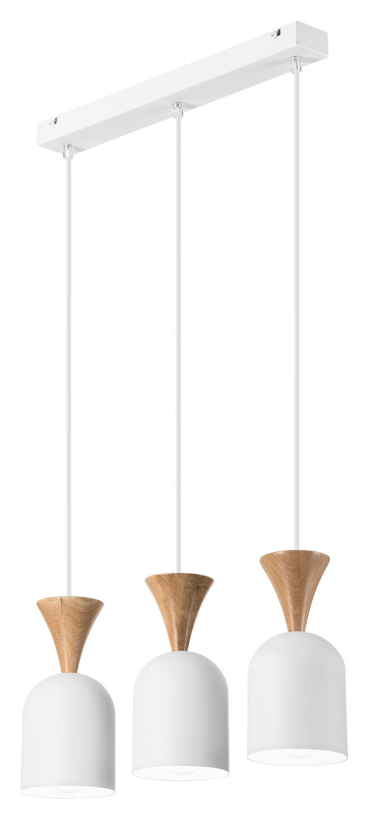 Lamkur Hängeleuchte weiß Eiche Stahl Holz B/H/L: ca. 15,5x92x45 cm E27 3 Brennstellen Nolan - Eiche/weiß (45,00/15,50/92,00cm) - Lamkur