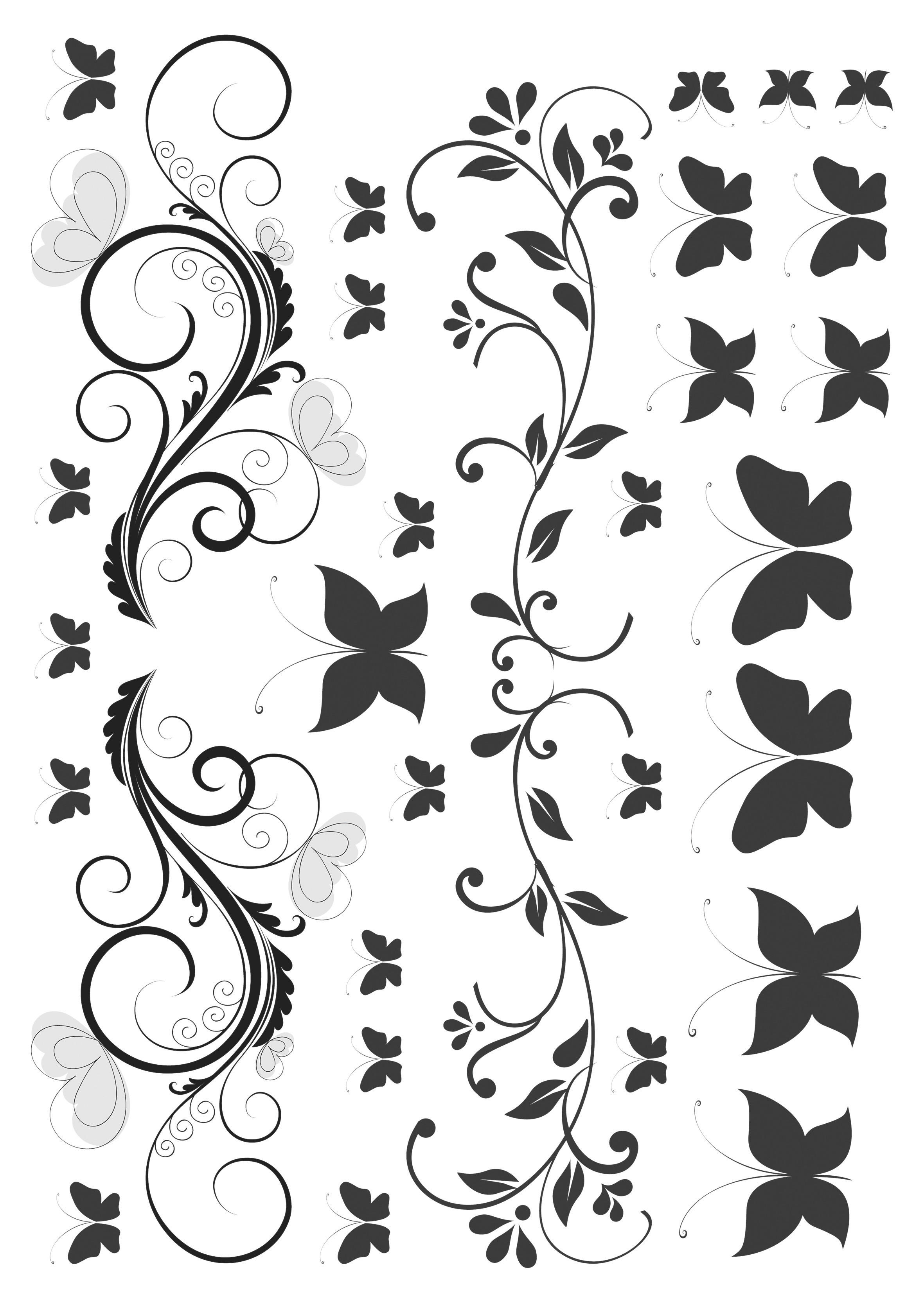 Dekosticker Ornament schwarz grau B/L: ca. 25x35 cm 2 tlg.