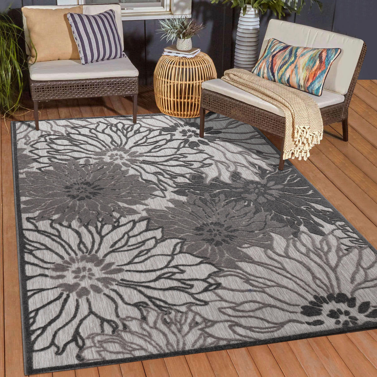 Sanat Outdoorteppich FLORAL grau B/L: ca. 200x290 cm FLORAL - grau (200,00/290,00cm) - Sanat