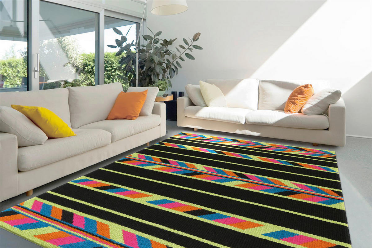 Arte Espina Kurzflorteppich Craft 8053 mehrfarbig B/L: ca. 140x200 cm Craft 8053 - schwarz/mehrfarbig (140,00/200,00cm) - Arte Espina
