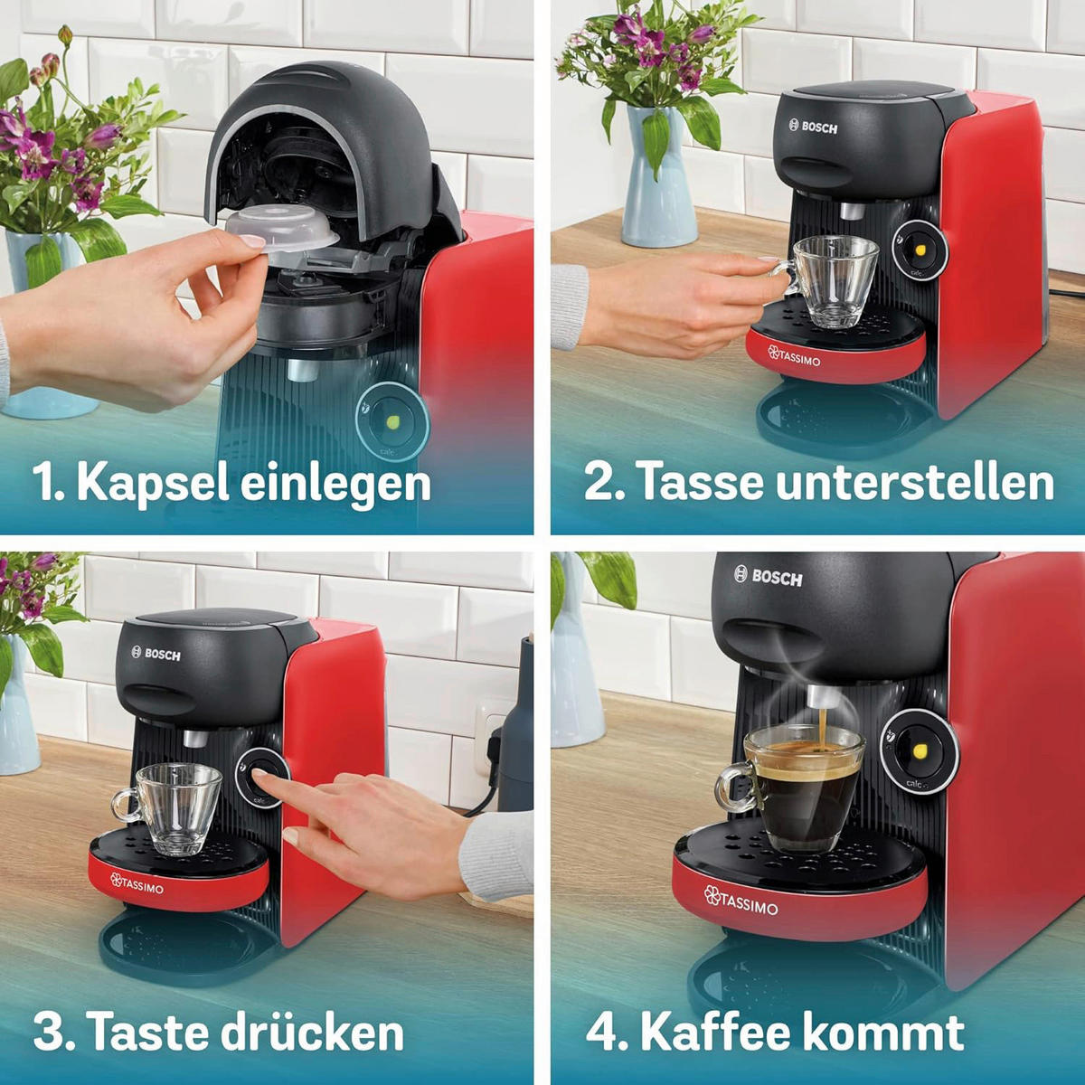 Bosch Kapselmaschine Tassimo Finesse TAS16B3 schwarz Kunststoff B/H/T: ca. 15,7x26,5x36,6 cm Tassimo Finesse - rot/schwarz (15,70/26,50/36,60cm) - Bosch