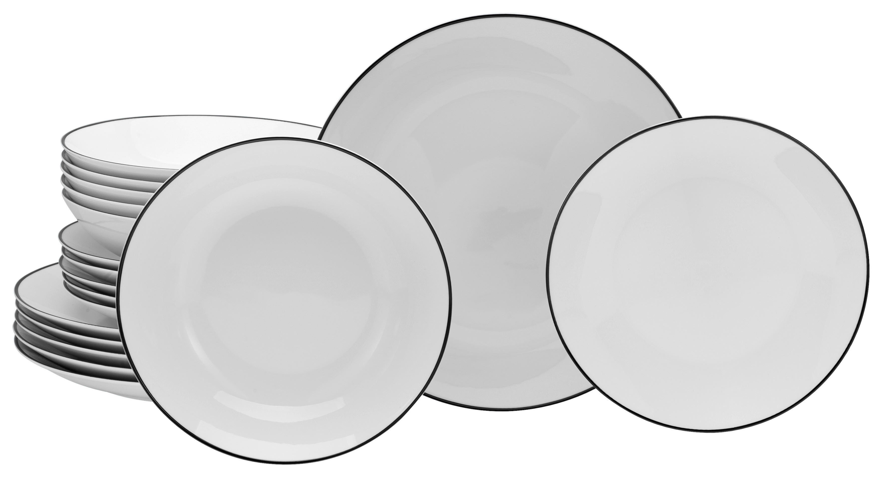 CreaTable Tafelservice Luna Black Line weiß Porzellan 18 tlg. Luna Black Line - weiß - CreaTable