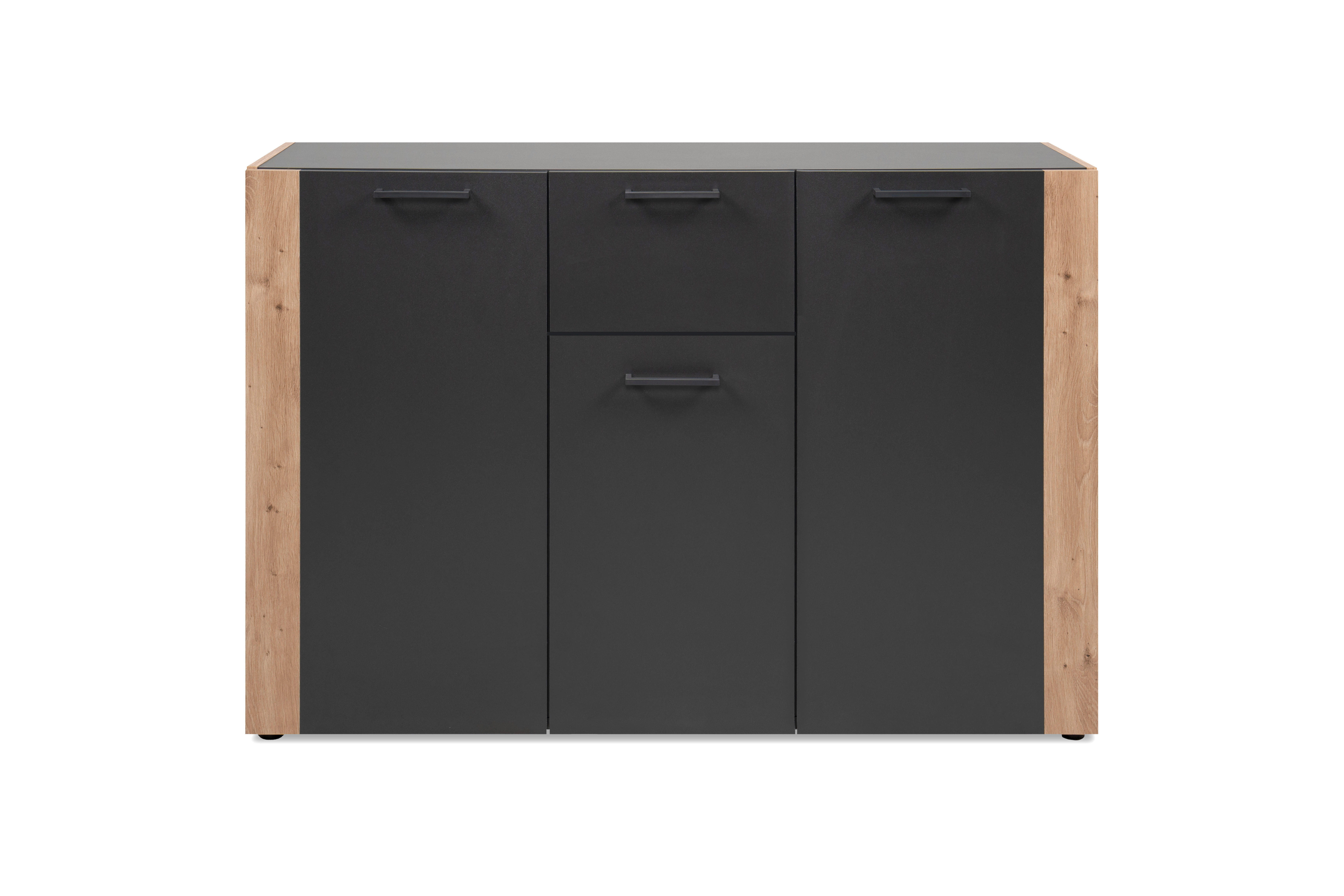 Kommode Cento anthrazit Eiche Artisan Oak Nachbildung B/H/T: ca. 126x83x35 cm Cento - Eiche/anthrazit (126,00/83,00/35,00cm)