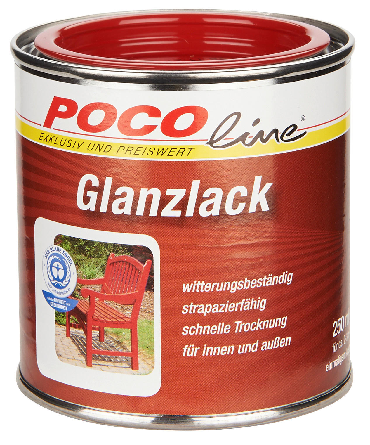 POCOline Acyl Buntlack feuerrot glänzend ca. 0,25 l Glanzlack_Acryl_2in1 250ml - feuerrot (250ml) - POCOline