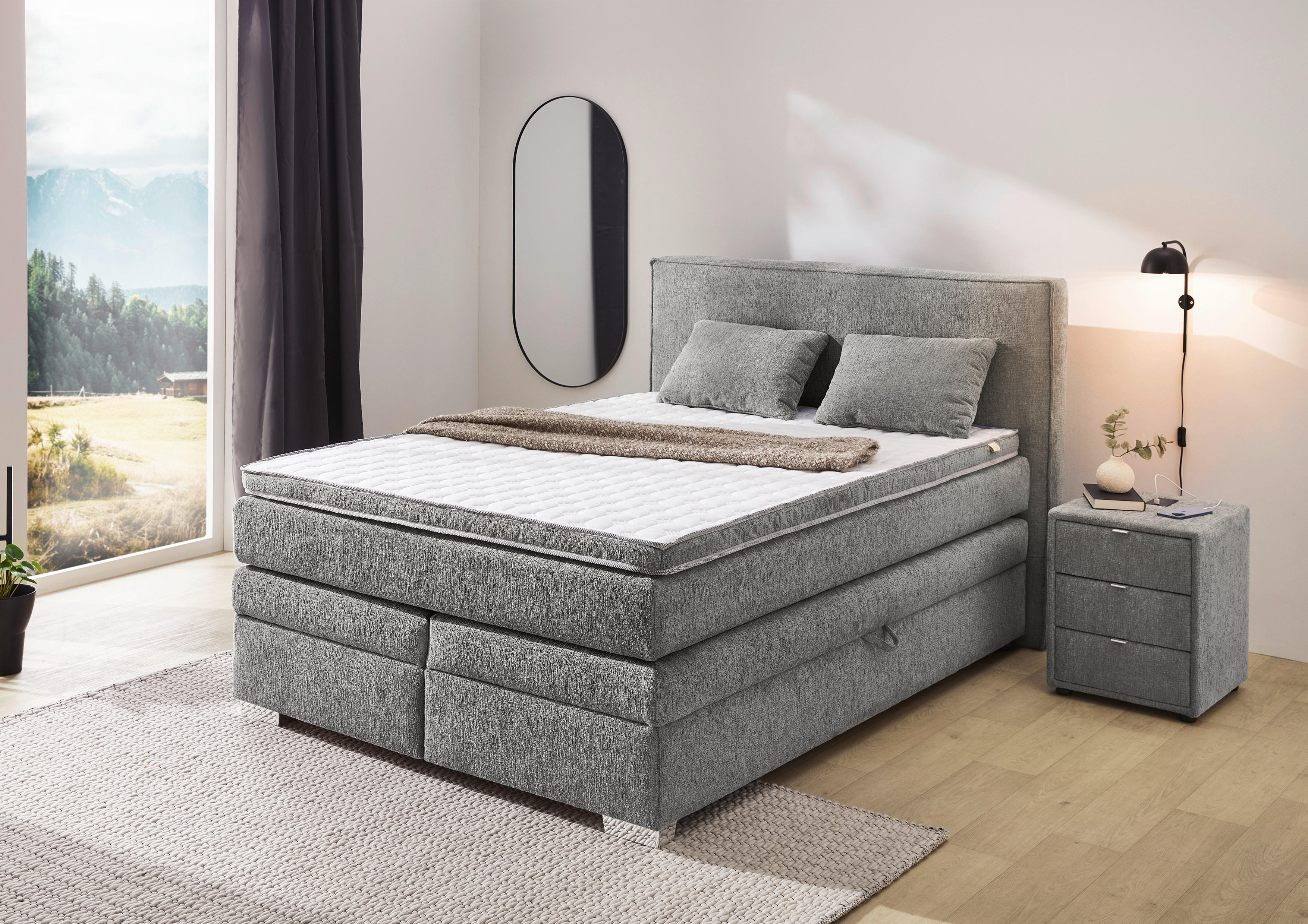 Boxspringbett  grau dunkel Liegefläche B/L: ca. 140x200 cm Theresa_Boxspringbett - grau (154,00/116,00/217,00cm)