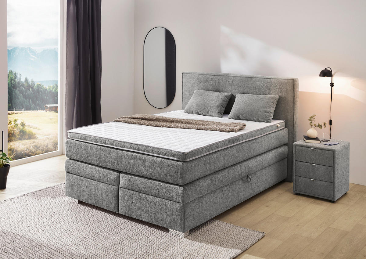 Boxspringbett  grau dunkel Liegefläche B/L: ca. 140x200 cm Theresa_Boxspringbett - grau (154,00/116,00/217,00cm)