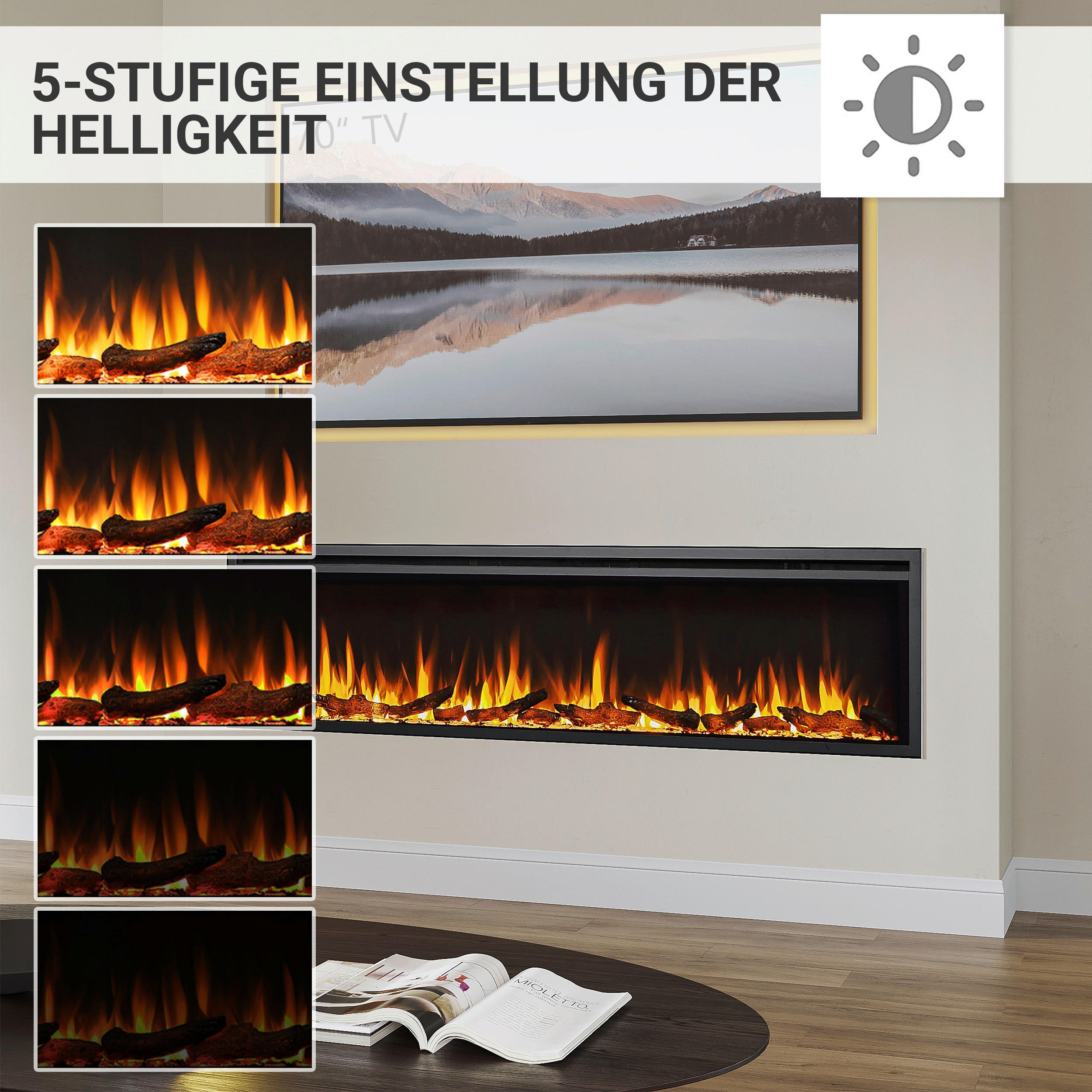Balderia Elektrischer-Kamin Atlanta EF289B B/H/L: ca. 14,7x48x183 cm Elektro-Kamin Atalanta 72" - (183,00/14,70/48,00cm) - Balderia