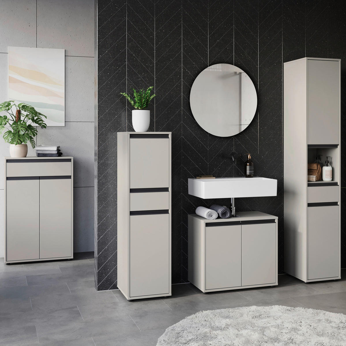 Badezimmer-Set 9933-186 steingrau B/H/T: ca. 249x190x34 cm 9933-186 - steingrau (249,00/190,00/34,00cm) - Germania