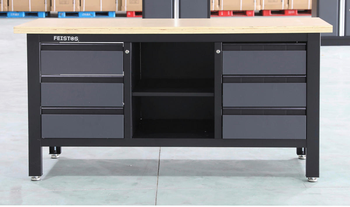 Feistos Werkbank Heros schwarz Stahl B/H/L: ca. 169x87x60 cm Heros - schwarz/anthrazit (60,00/169,00/87,00cm) - Feistos