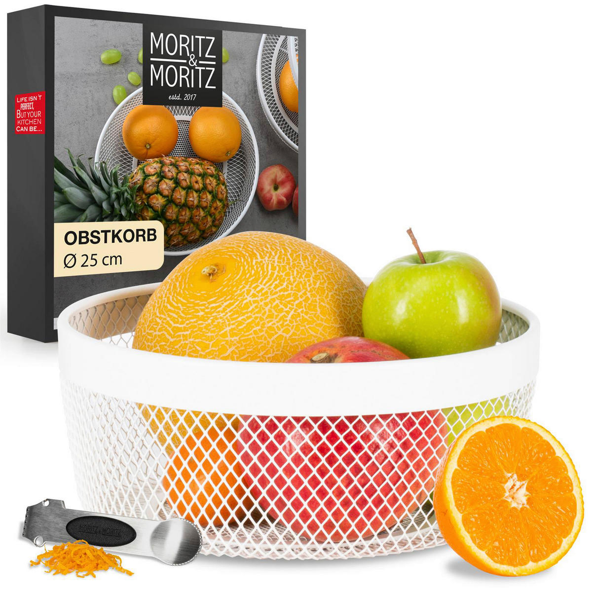 Moritz & Moritz Obstkorb weiß Metall H/D: ca. 11x25 cm Obstkorb_rund - weiß (25,00/11,00cm) - Moritz & Moritz