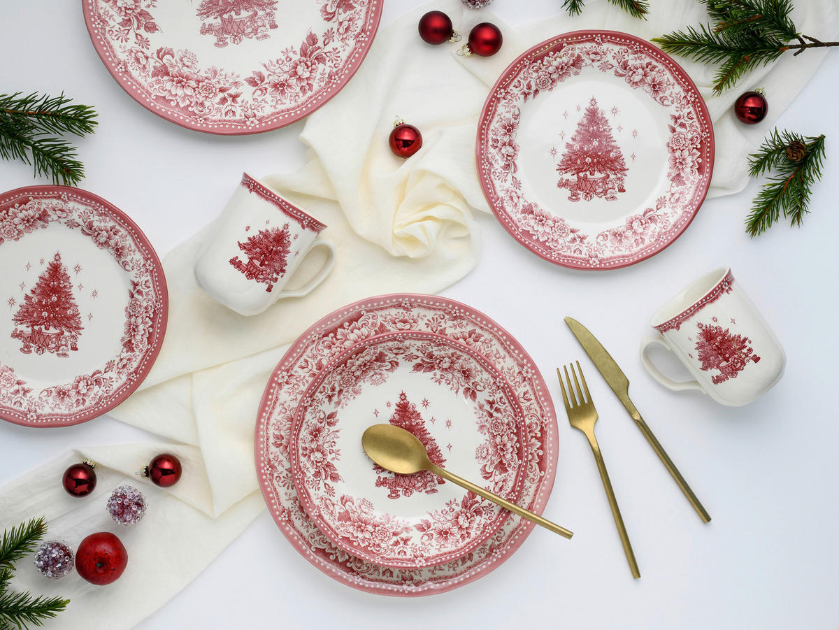 CreaTable Kombiservice Tannenbaum rot Steingut 16 tlg. Tannenbaum - rot - CreaTable