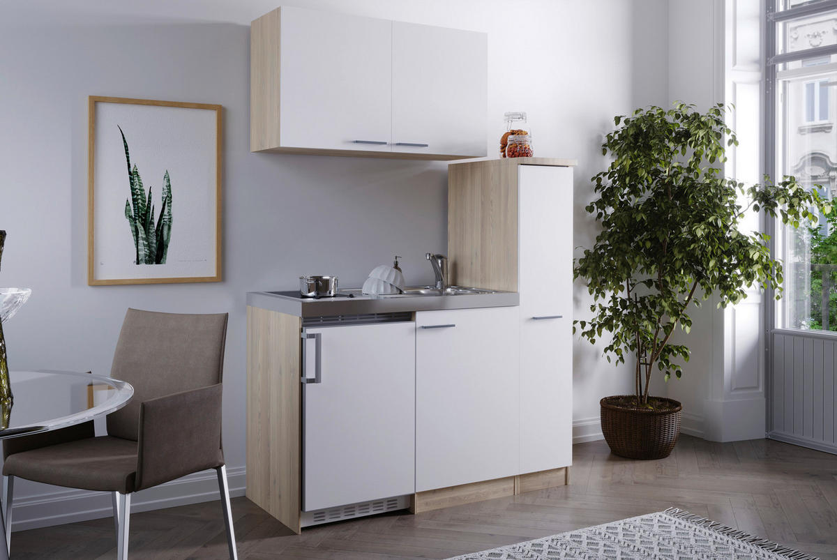 Respekta Miniküche 130 weiß matt B/H/T: ca. 130x200x60 cm 130 - Eiche/weiß (130,00/200,00/60,00cm) - Respekta