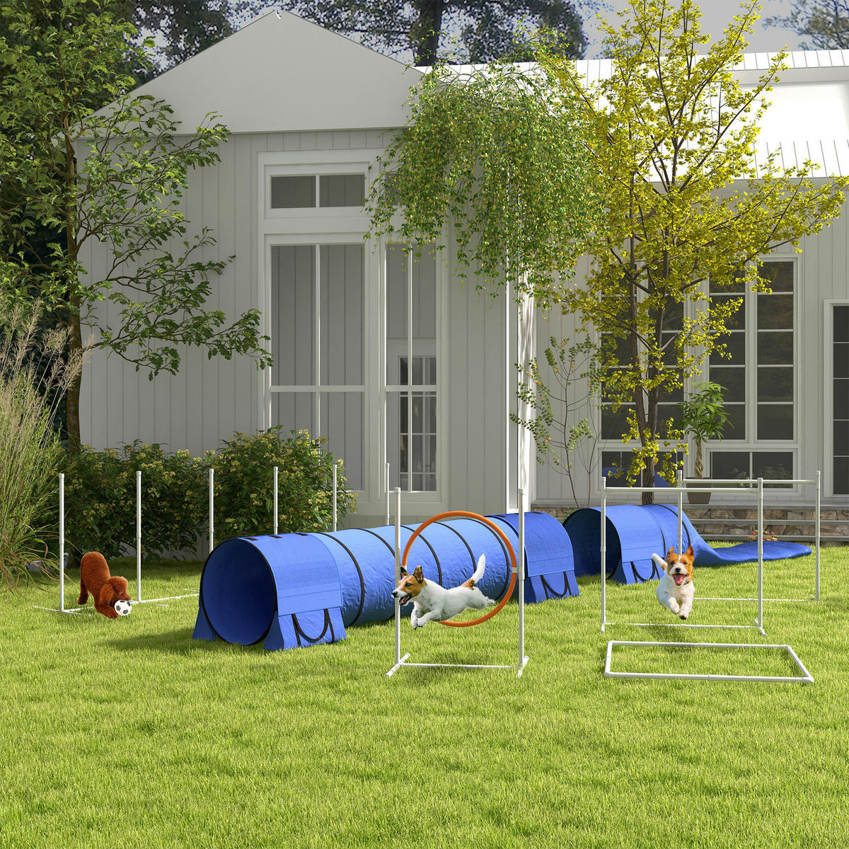 PawHut Hunde-Agility-Set blau Polyester-Mischgewebe B/H/L: ca. 63x93x321 cm Hunde-Agility-Set - blau (321,00/63,00/93,00cm) - PawHut