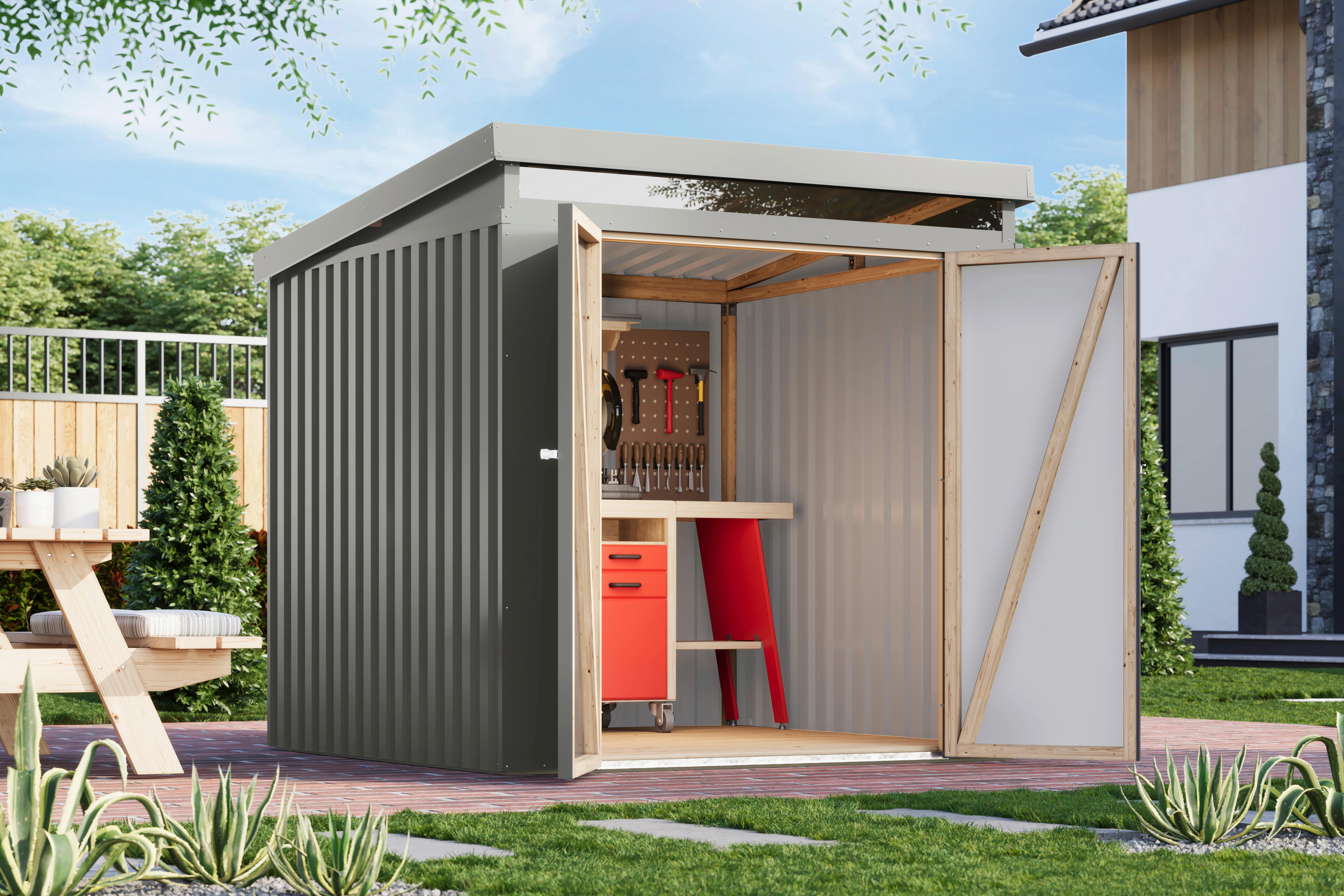 Karibu Gartenhaus Indra 2 grau B/H/T: ca. 206x213x206 cm Indra 2 - grau (206,00/213,00/206,00cm) - Karibu