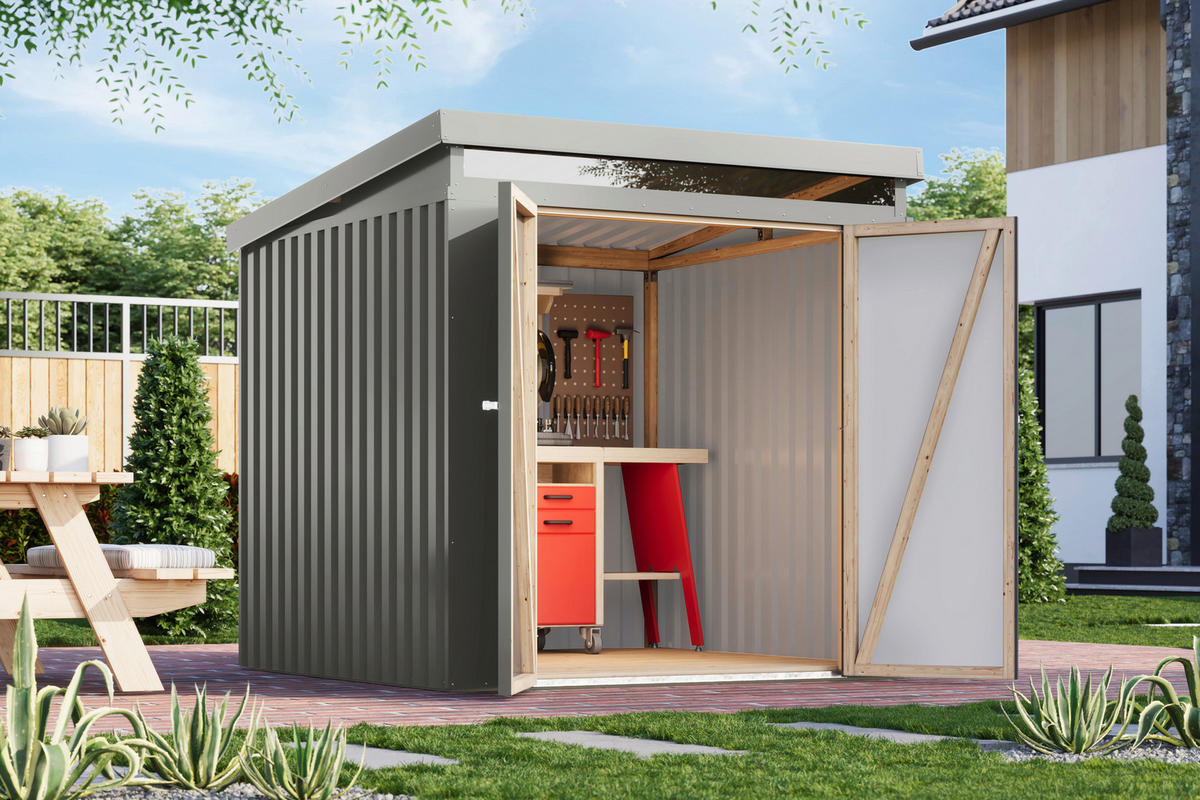 Karibu Gartenhaus Indra 2 grau B/H/T: ca. 206x213x206 cm Indra 2 - grau (206,00/213,00/206,00cm) - Karibu