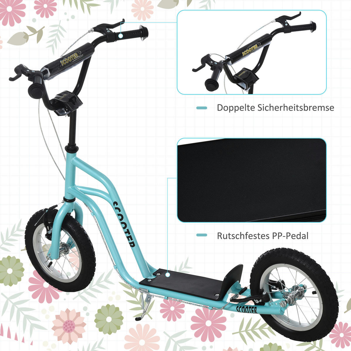 HOMCOM Kinderroller blau Kinderroller - blau (120,00/58,00/80,00cm) - HOMCOM