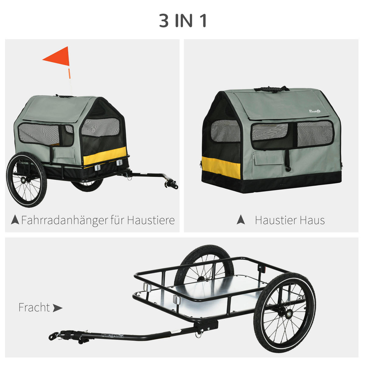 PawHut Hunde-Zubehör grau Polyester B/H/L: ca. 65x132x74 cm Hundeanhänger - grau (74,00/65,00/132,00cm) - PawHut