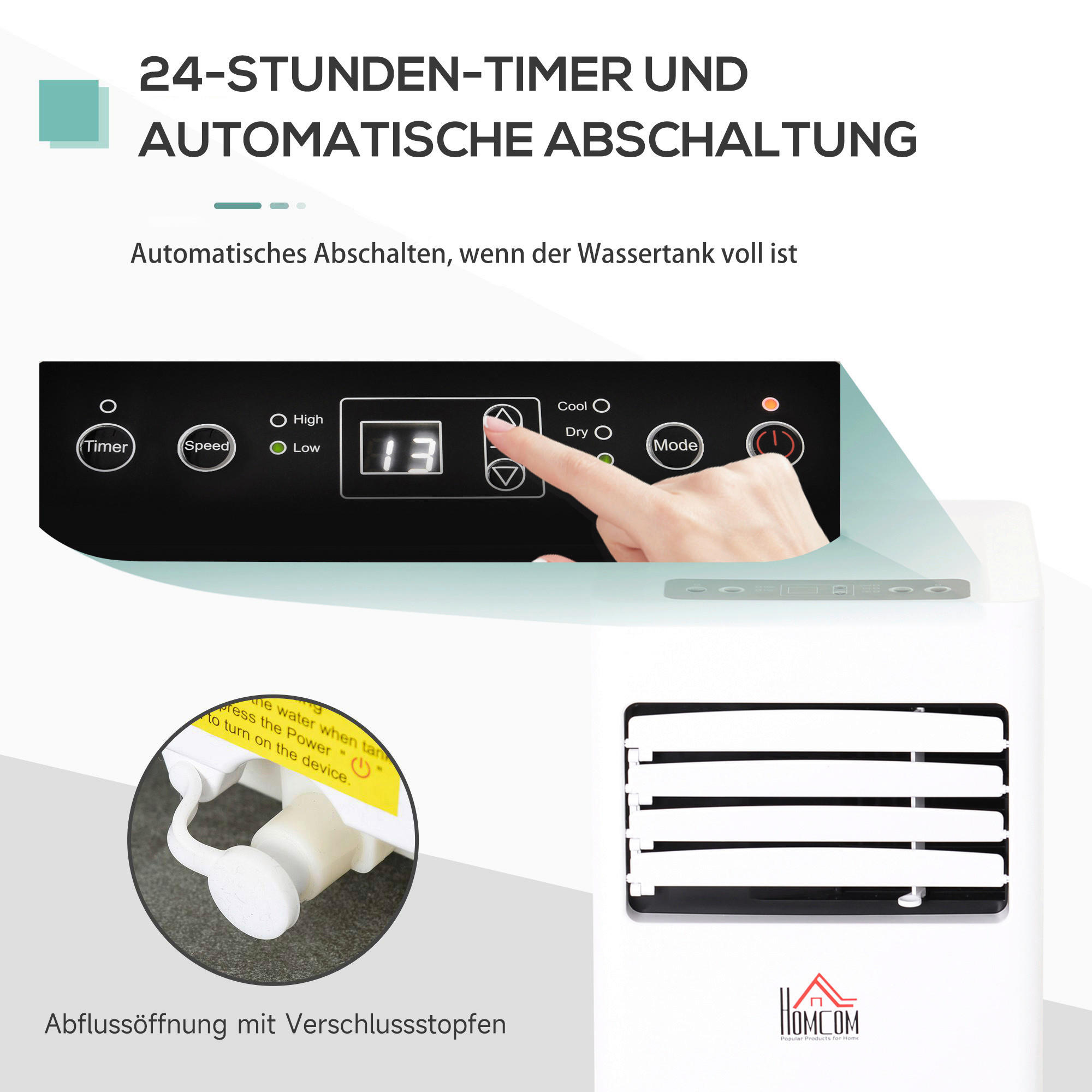 HOMCOM Mobile-Klimaanlage 823-003V91 weiß Polypropylen B/H/L: ca. 32,8x30,5x67,8 cm Mobile_Klimagerät - weiß (67,80/32,80/30,50cm) - HOMCOM