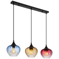 GLOBO Pendelleuchte SANDER 15748-3H schwarz blau Metall Glas B/H/L: ca. 18x150x80 cm E27 3 Brennstellen SANDER - blau/schwarz (80,00/18,00/150,00cm) - GLOBO
