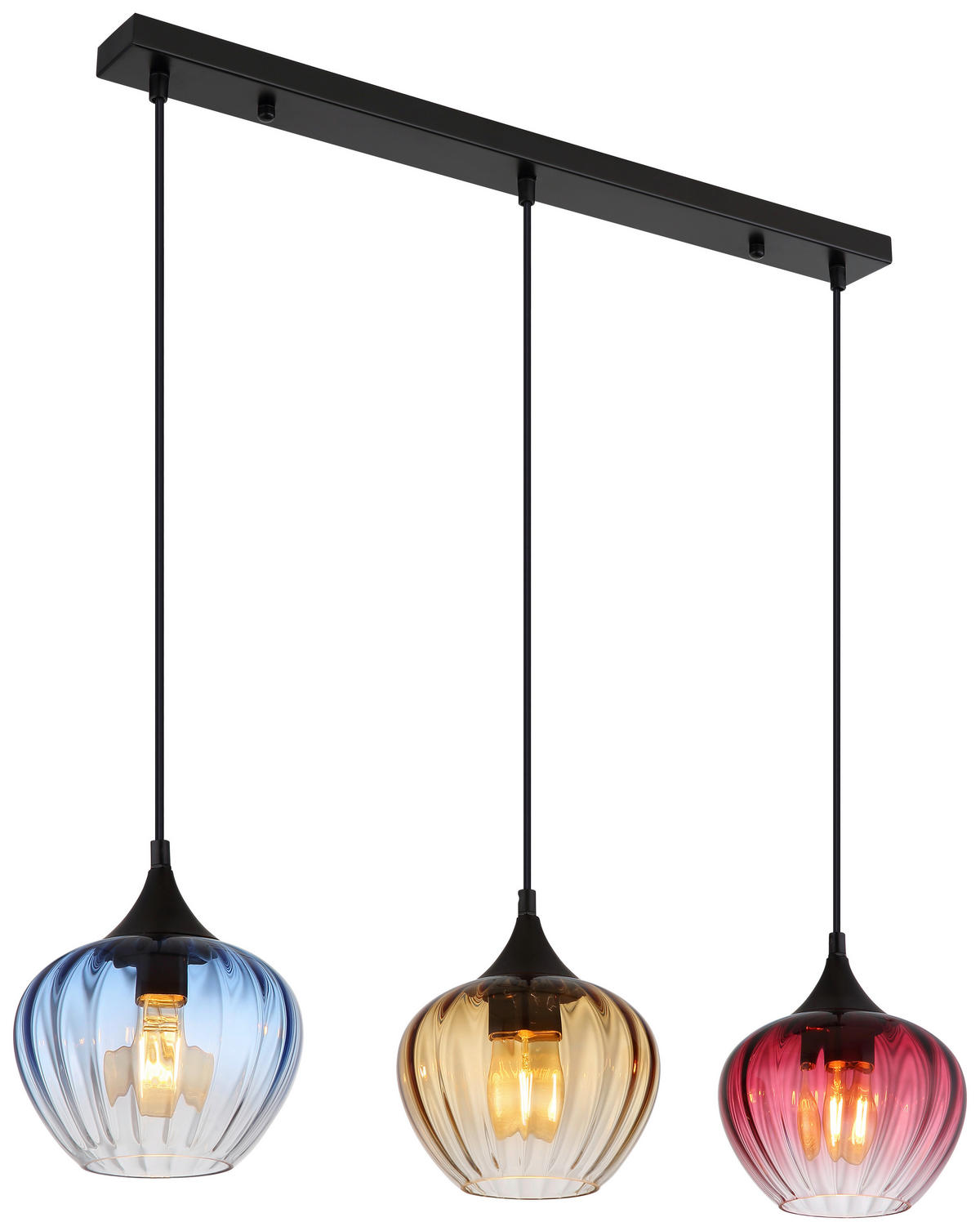 GLOBO Pendelleuchte SANDER 15748-3H schwarz blau Metall Glas B/H/L: ca. 18x150x80 cm E27 3 Brennstellen SANDER - blau/schwarz (80,00/18,00/150,00cm) - GLOBO