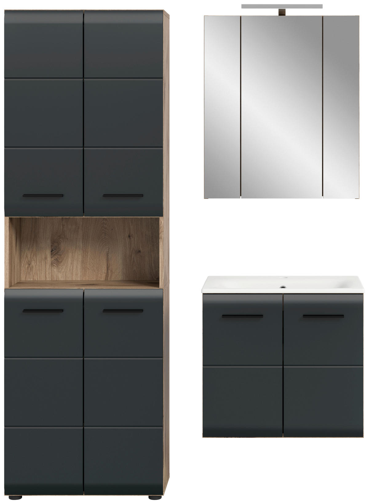 Badezimmer-Set Ice Nox Oak Nachbildung schwarz matt B/H/T: ca. 135x185x46 cm Ice - schwarz (135,00/185,00/46,00cm) - xonox.home