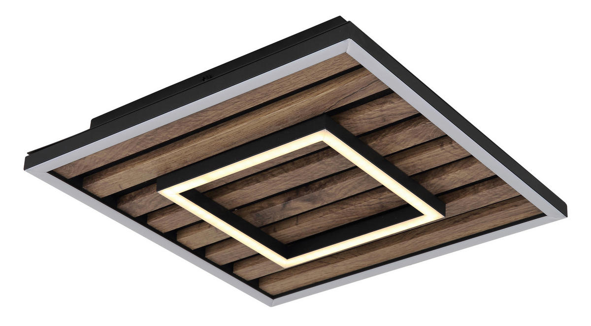 GLOBO LED-Deckenleuchte WOODY 67345D Opal mattschwarz Metall MDF Kunststoff B/H/L: ca. 30x6x30 cm 1 Brennstellen WOODY - Opal/mattschwarz (30,00/30,00/6,00cm) - GLOBO