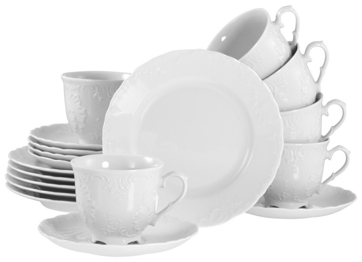 CreaTable Kaffeeservice Rokoko weiß Porzellan 18 tlg. Rokoko - weiß - CreaTable