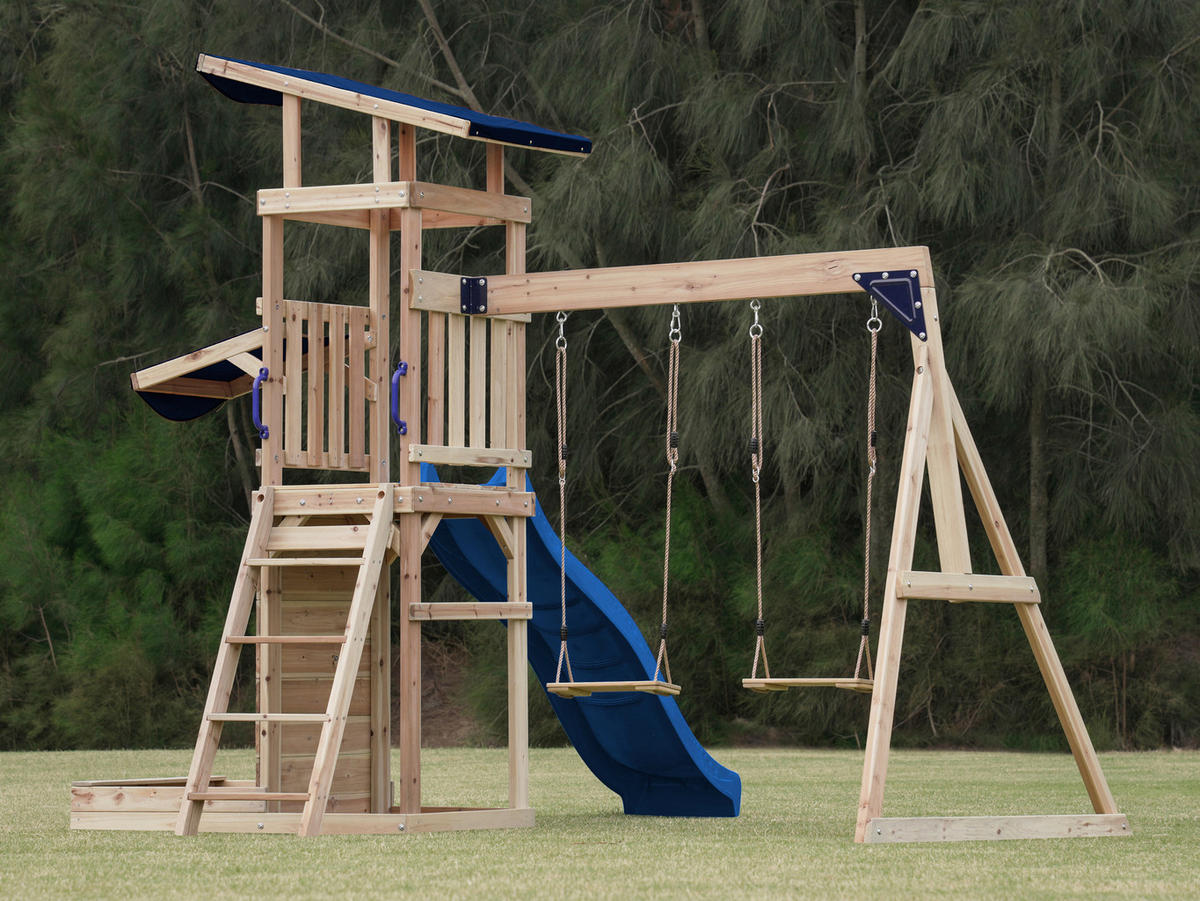 AXI Spielturm Malik braun B/H/L: ca. 345x270x336 cm Malik - braun/blau (336,00/345,00/270,00cm) - AXI
