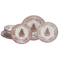 CreaTable Tafelservice Tannenbaum rot Steingut 12 tlg. Tannenbaum - rot - CreaTable