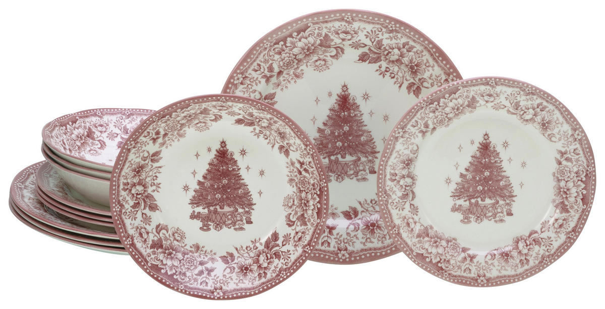 CreaTable Tafelservice Tannenbaum rot Steingut 12 tlg. Tannenbaum - rot - CreaTable