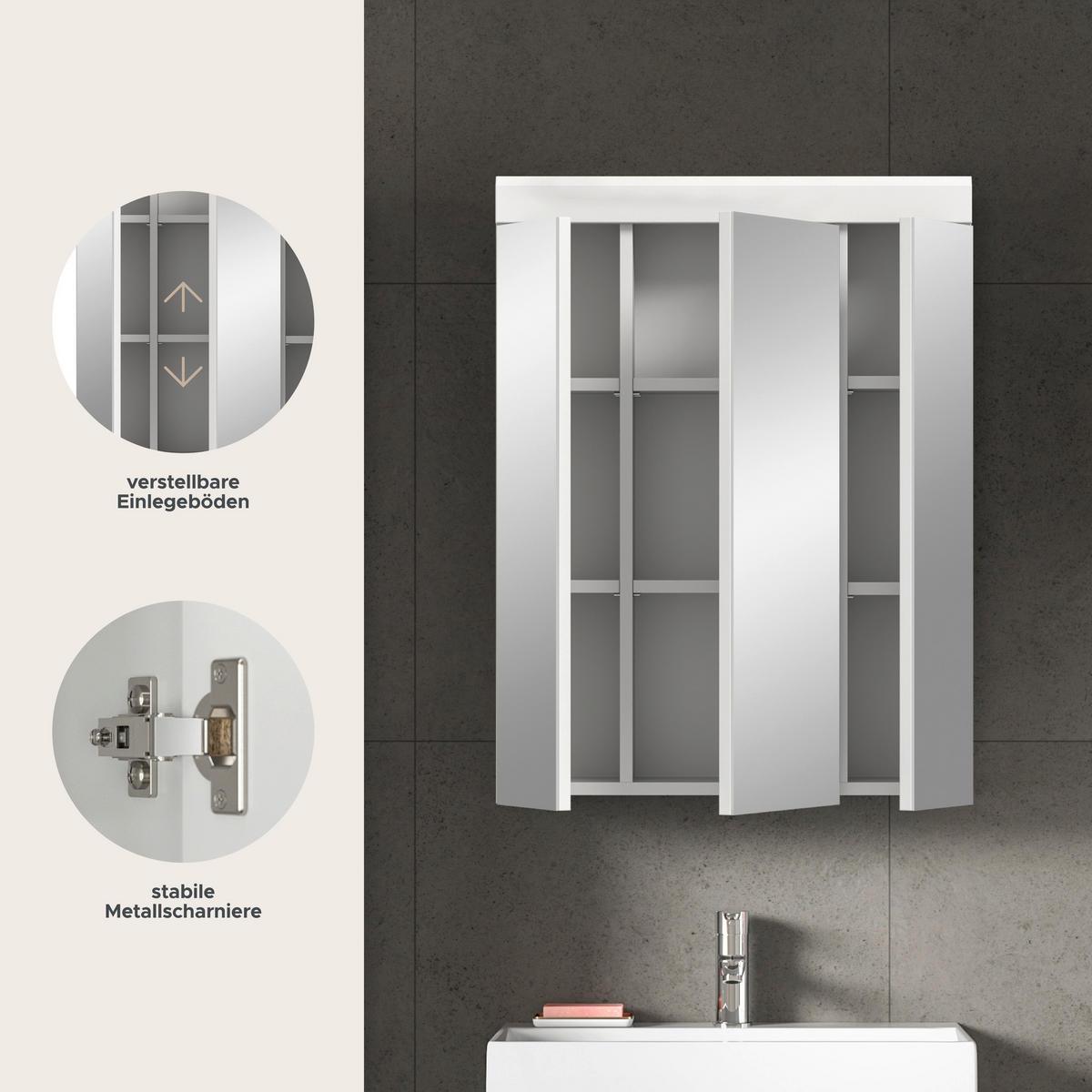 Spiegelschrank Scout weiß weiß Hochglanz B/H/T: ca. 60x79x18 cm Scout - weiß (60,00/79,00/18,00cm) - xonox.home