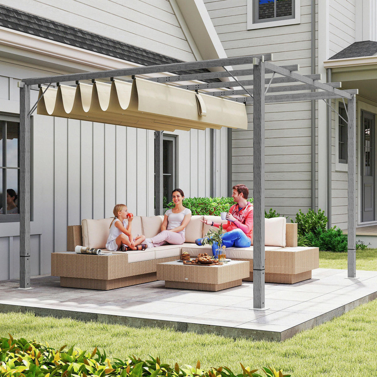 Outsunny Pergola grau Aluminium B/H/L: ca. 296x232x299 cm Pergola - grau (299,00/296,00/232,00cm) - Outsunny