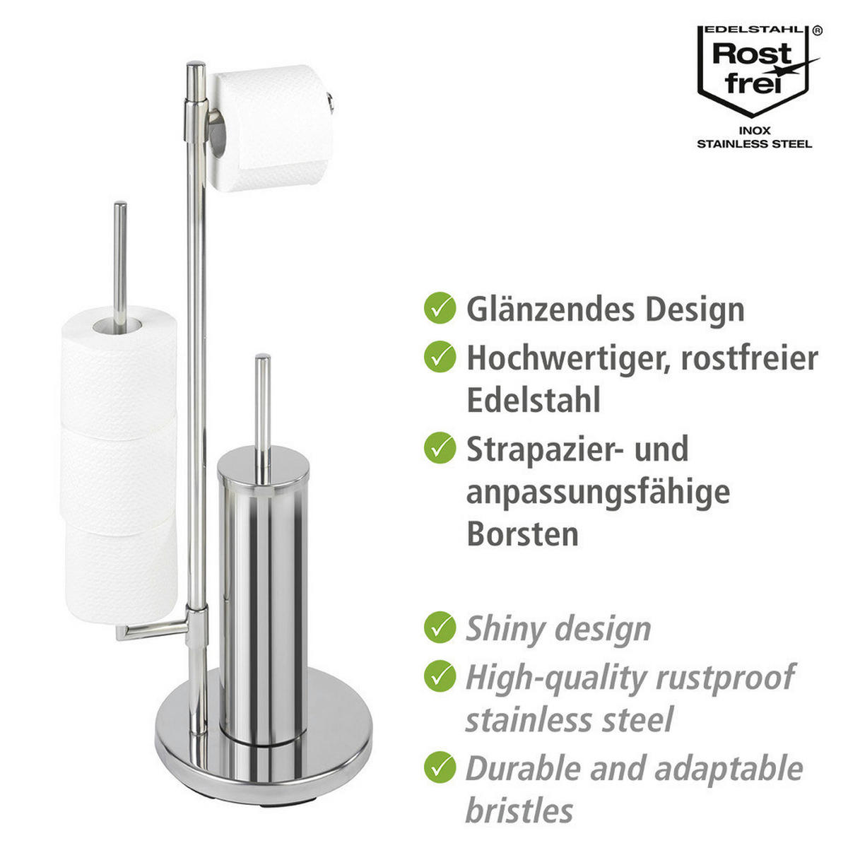 Stand-WC-Garnitur Chrom Edelstahl Stand-WC-Garnitur_Universalo - Chrom (20,00/30,00/70,00cm) - WENKO